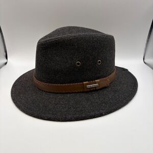 Stetson Mens Charcoal Gray Wool Blend Hat Brown Leather Band Medium